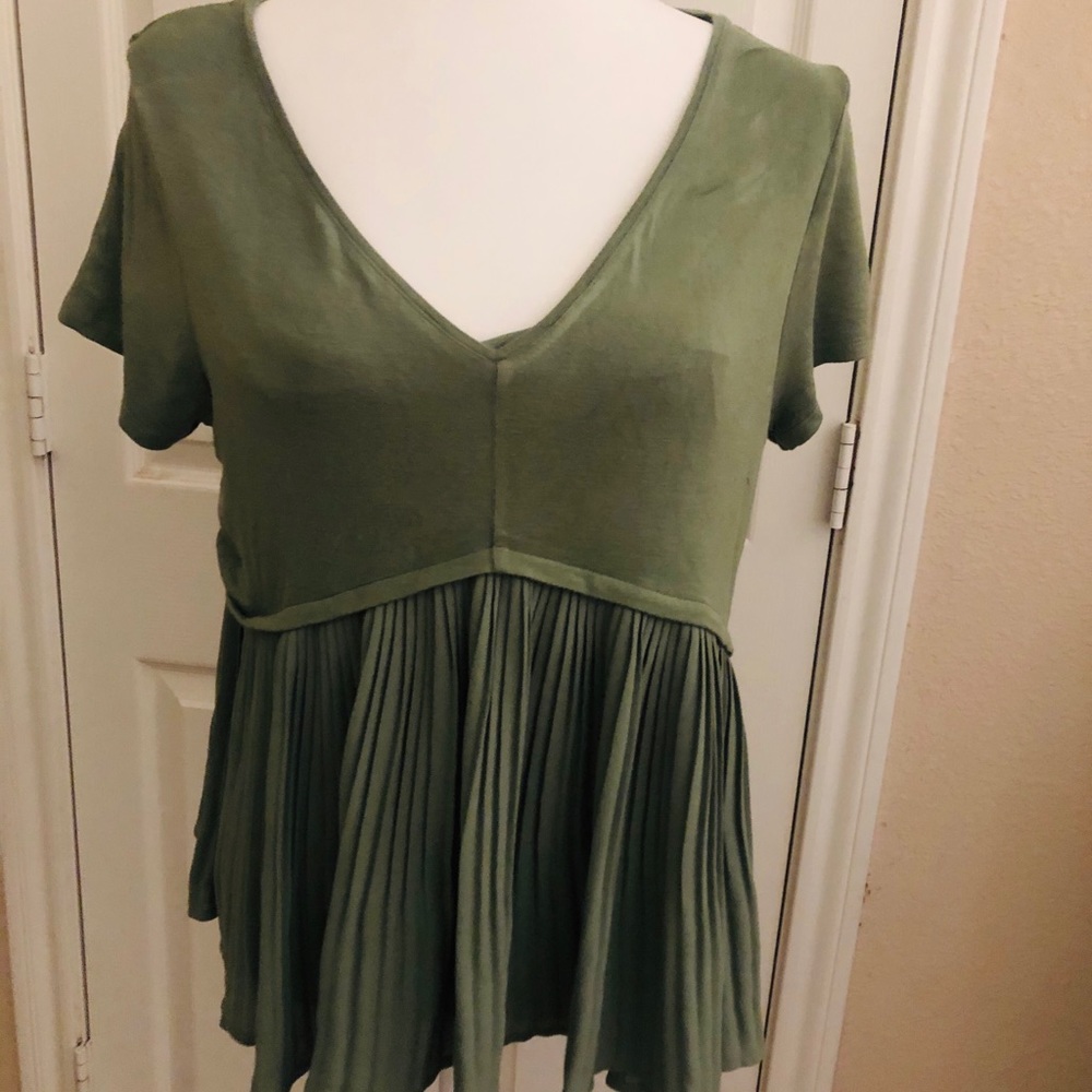 Green Pleated Peplum Top